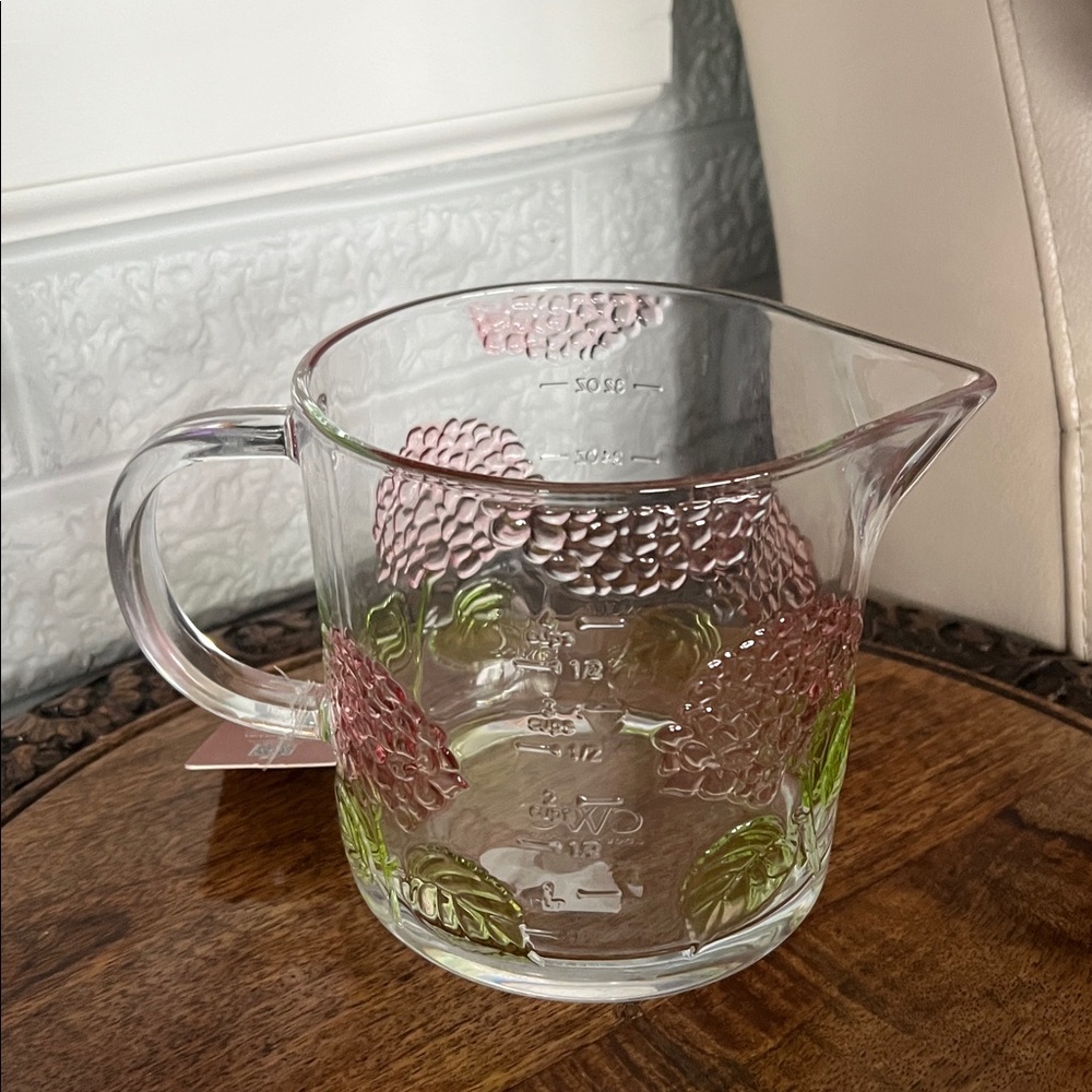 Cameo Floral Glass Measuring Cup with Pink and Green Accents